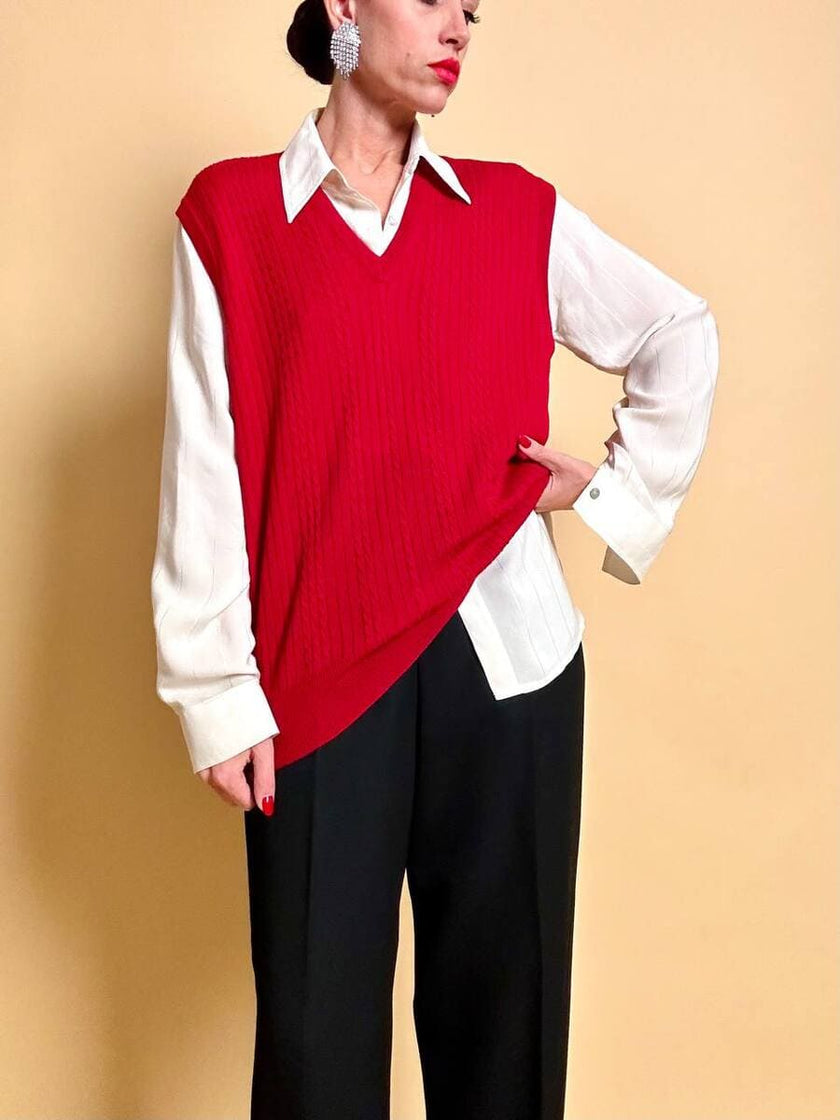 Zopfgestrickte rote Weste „Yves Saint Laurent“