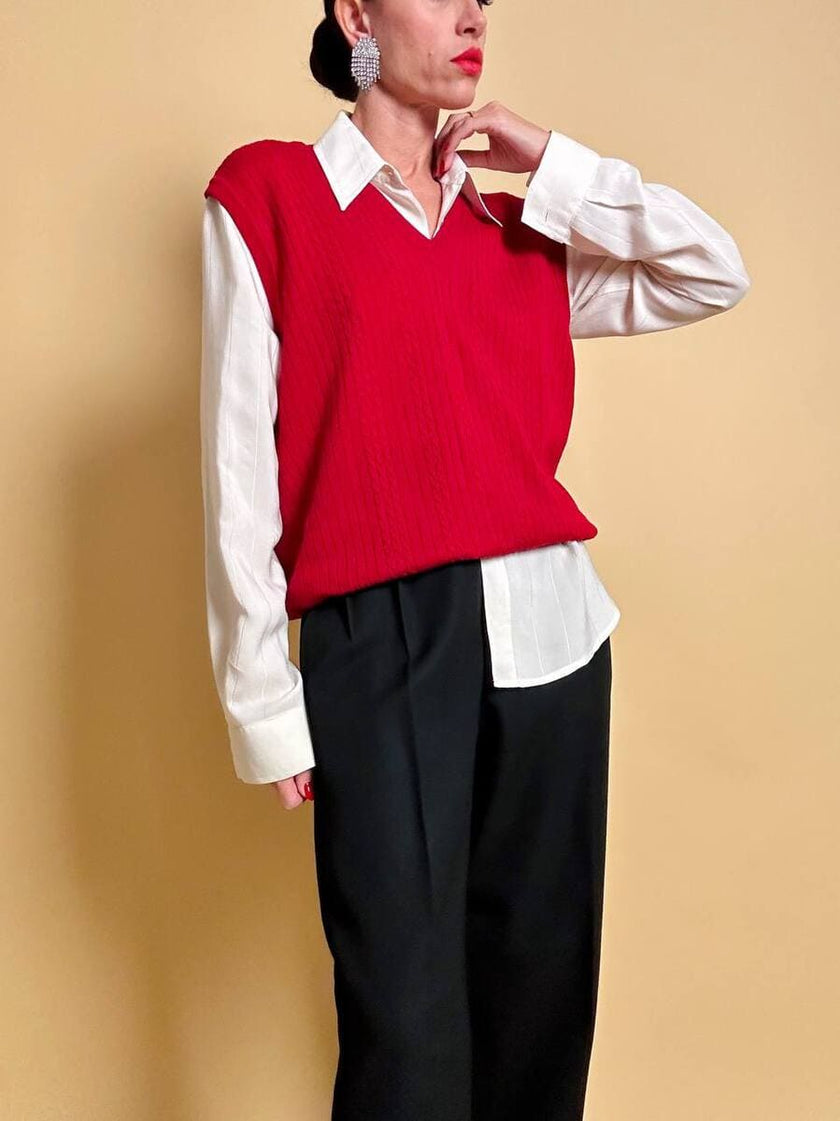 Zopfgestrickte rote Weste „Yves Saint Laurent“