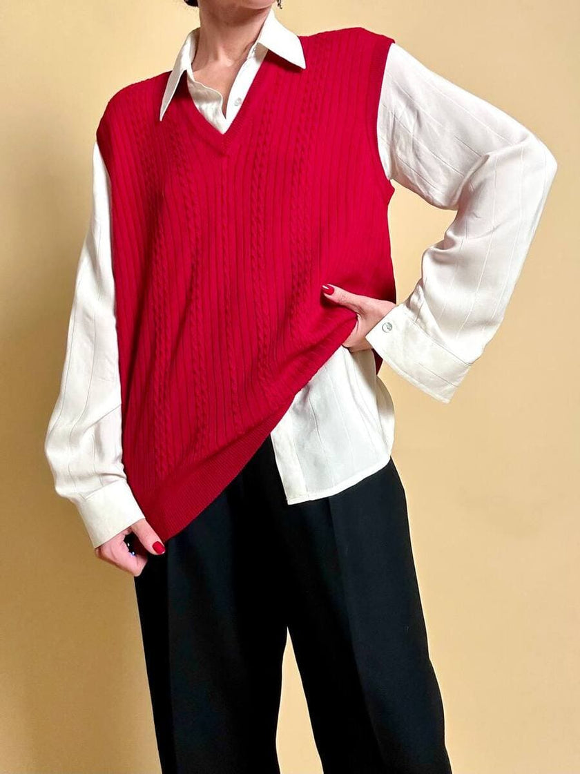 Zopfgestrickte rote Weste „Yves Saint Laurent“