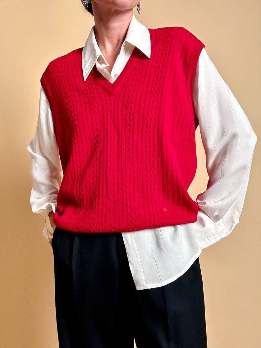 Zopfgestrickte rote Weste „Yves Saint Laurent“