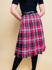 Gonna sartoriale a pieghe fantasia tartan fucsia e nera