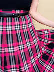 Gonna sartoriale a pieghe fantasia tartan fucsia e nera
