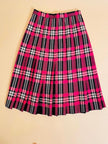 Gonna sartoriale a pieghe fantasia tartan fucsia e nera