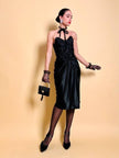 Gonna a portafoglio in raso nero drappeggiato “Yves Saint Laurent”