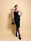 Gonna a portafoglio in raso nero drappeggiato “Yves Saint Laurent”
