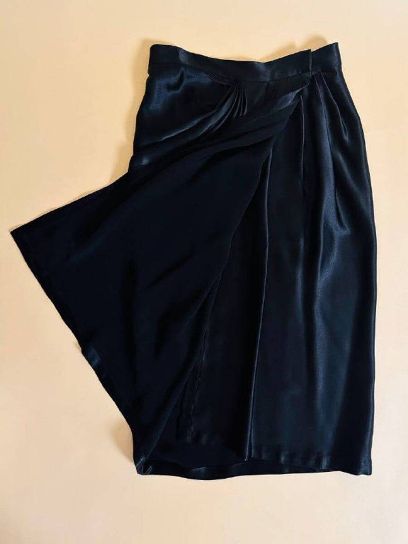Gonna a portafoglio in raso nero drappeggiato “Yves Saint Laurent”