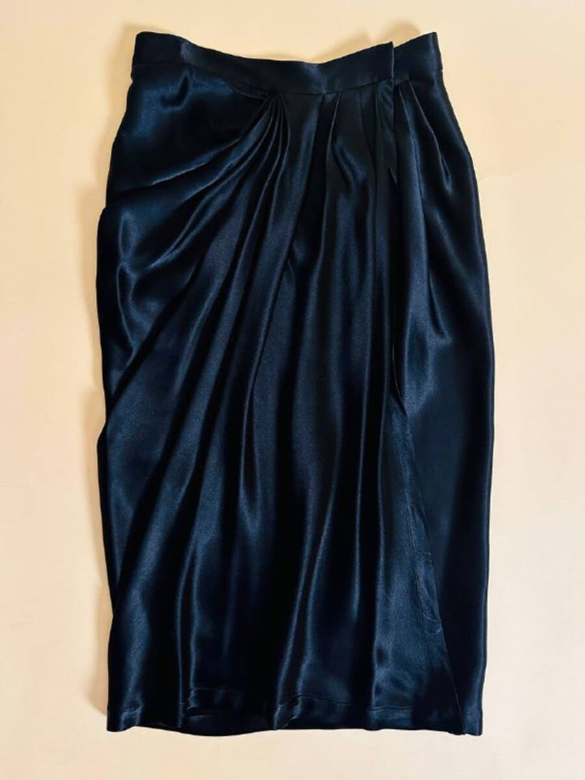 Gonna a portafoglio in raso nero drappeggiato “Yves Saint Laurent”