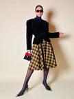 Jupe évasée en laine à motif damier jaune et noir