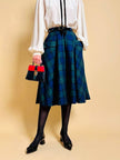 Gonna a ruota in lana tartan nei toni del verde e blu