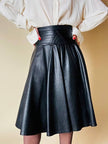 Gonna a ruota in pelle nera “Miral”