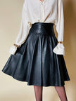 Gonna a ruota in pelle nera “Miral”