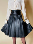 Gonna a ruota in pelle nera “Miral”