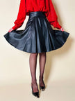 Gonna a ruota in pelle nera “Balducci”