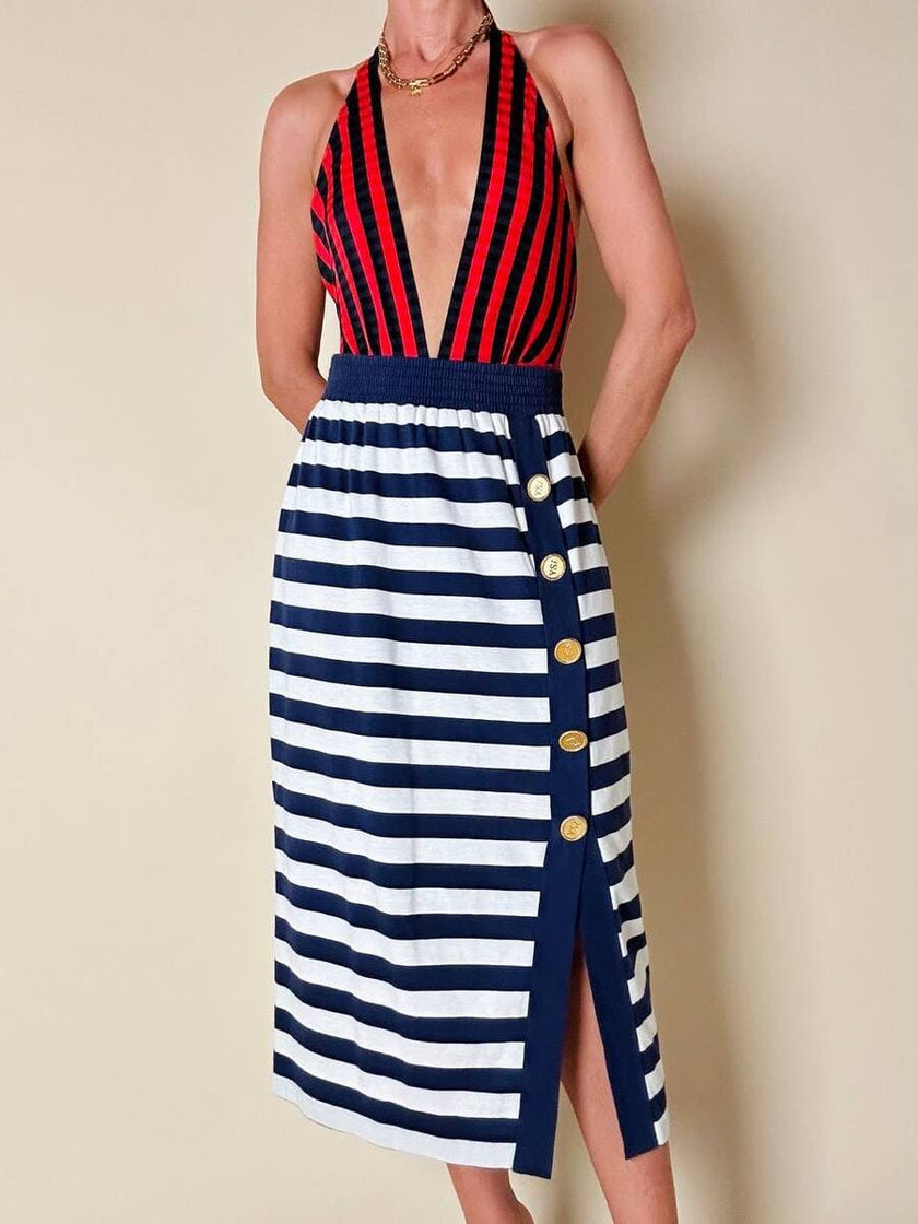 Longuette a righe bianche e blu con bottoni dorati “Yves Saint Laurent”