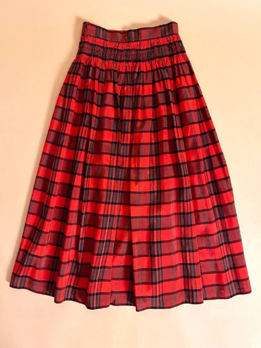 Gonna in taffetà rosso fantasia tartan 