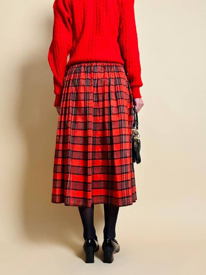 Gonna in taffetà rosso fantasia tartan 