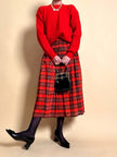 Gonna in taffetà rosso fantasia tartan 