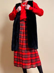 Gonna in taffetà rosso fantasia tartan 
