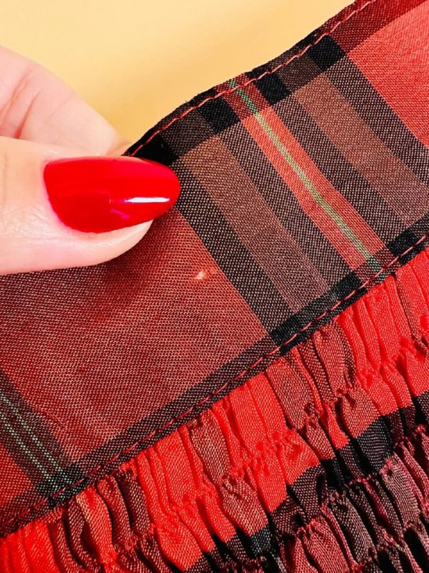 Gonna in taffetà rosso fantasia tartan 