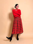 Gonna in taffetà rosso fantasia tartan 