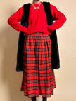 Gonna in taffetà rosso fantasia tartan 