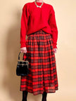Gonna in taffetà rosso fantasia tartan 