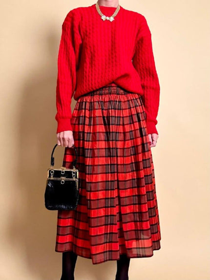 Gonna in taffetà rosso fantasia tartan 
