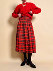 Gonna in taffetà rosso fantasia tartan 