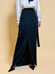 Gonna lunga in raso di seta nero “Yves Saint Laurent Rive Gauche”