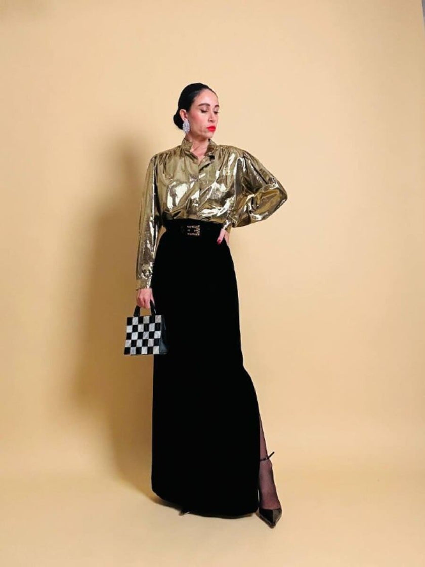 Gonna sartoriale in velluto nero