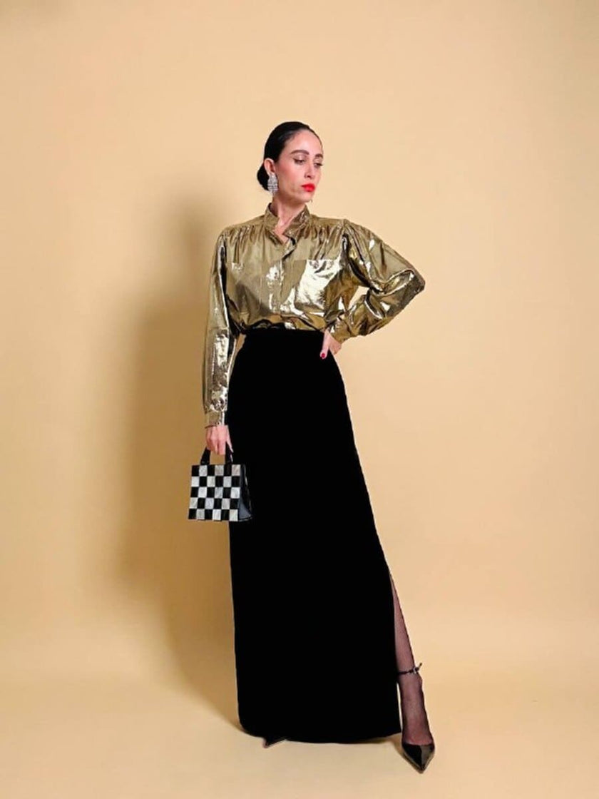 Gonna sartoriale in velluto nero