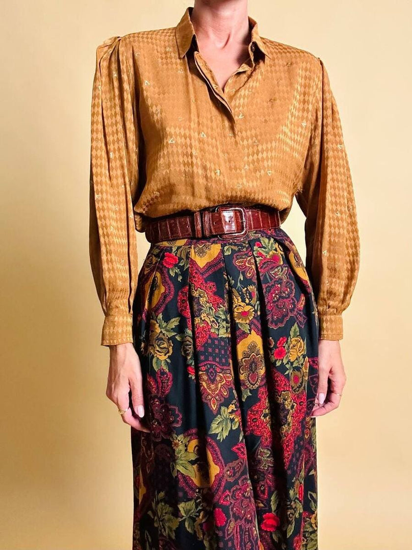 Gonna pantalone in lana leggera fantasia floreale 