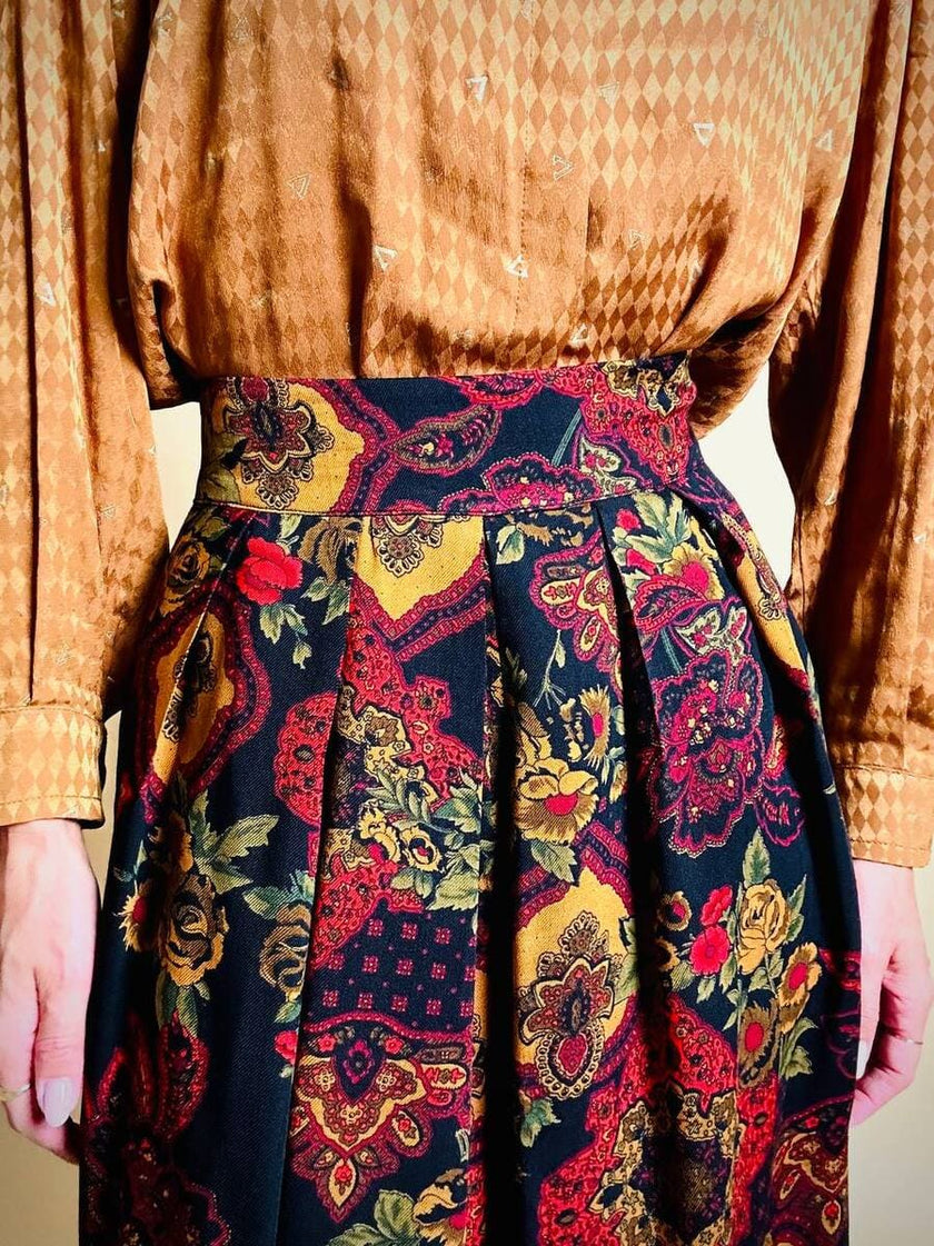 Gonna pantalone in lana leggera fantasia floreale 