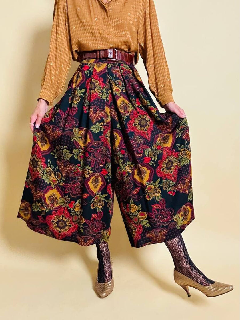 Gonna pantalone in lana leggera fantasia floreale 