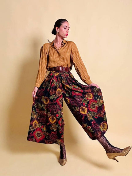 Gonna pantalone in lana leggera fantasia floreale 