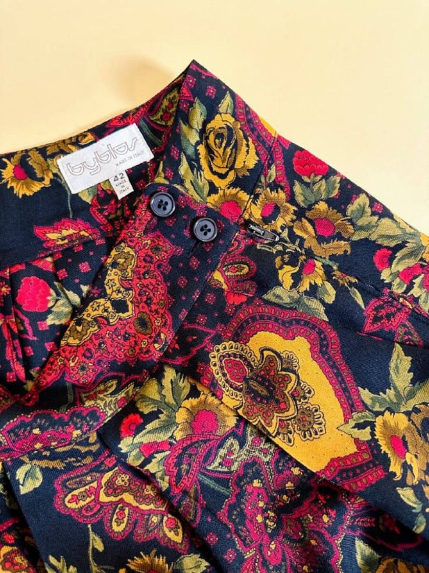 Gonna pantalone in lana leggera fantasia floreale 