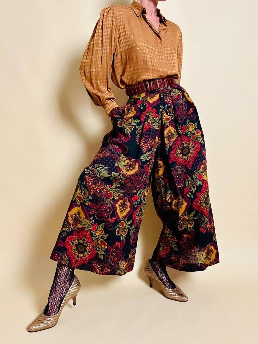 Gonna pantalone in lana leggera fantasia floreale 