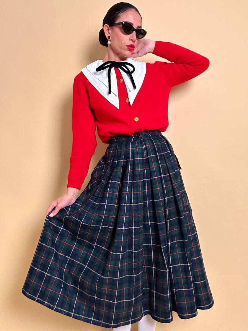 Gonna sartoriale in lana fantasia tartan