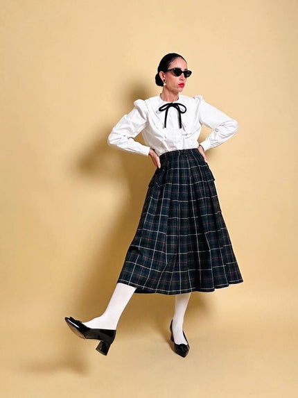 Gonna sartoriale in lana fantasia tartan