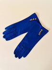 Guanti in nappa bluette con piccoli bottoni gioiello