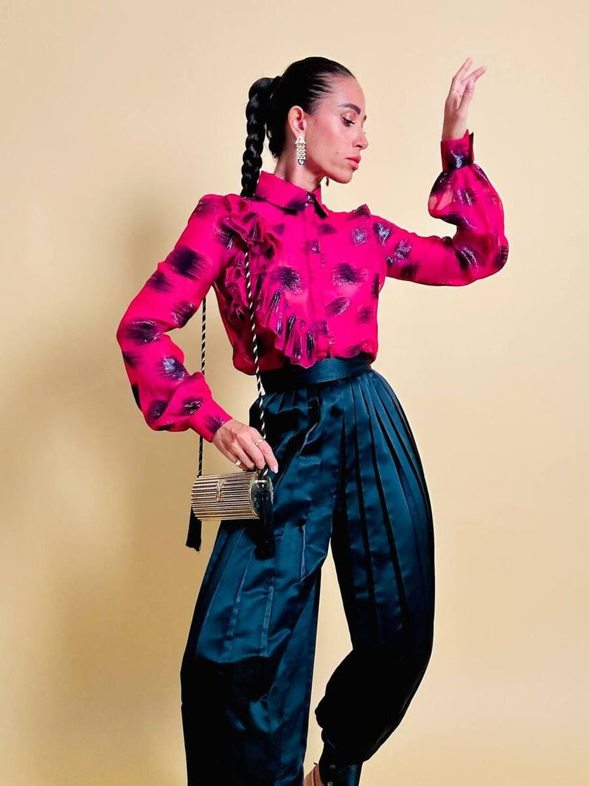 Harem pants in raso nero plissé