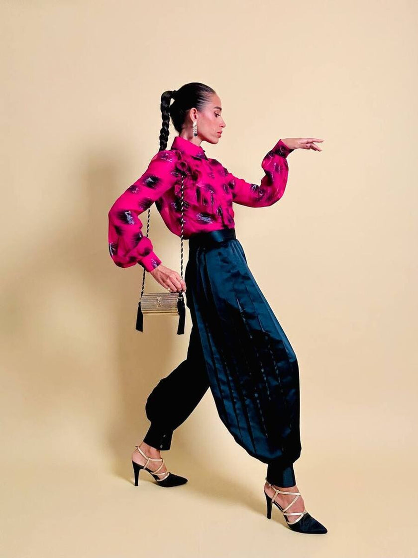 Harem pants in raso nero plissé