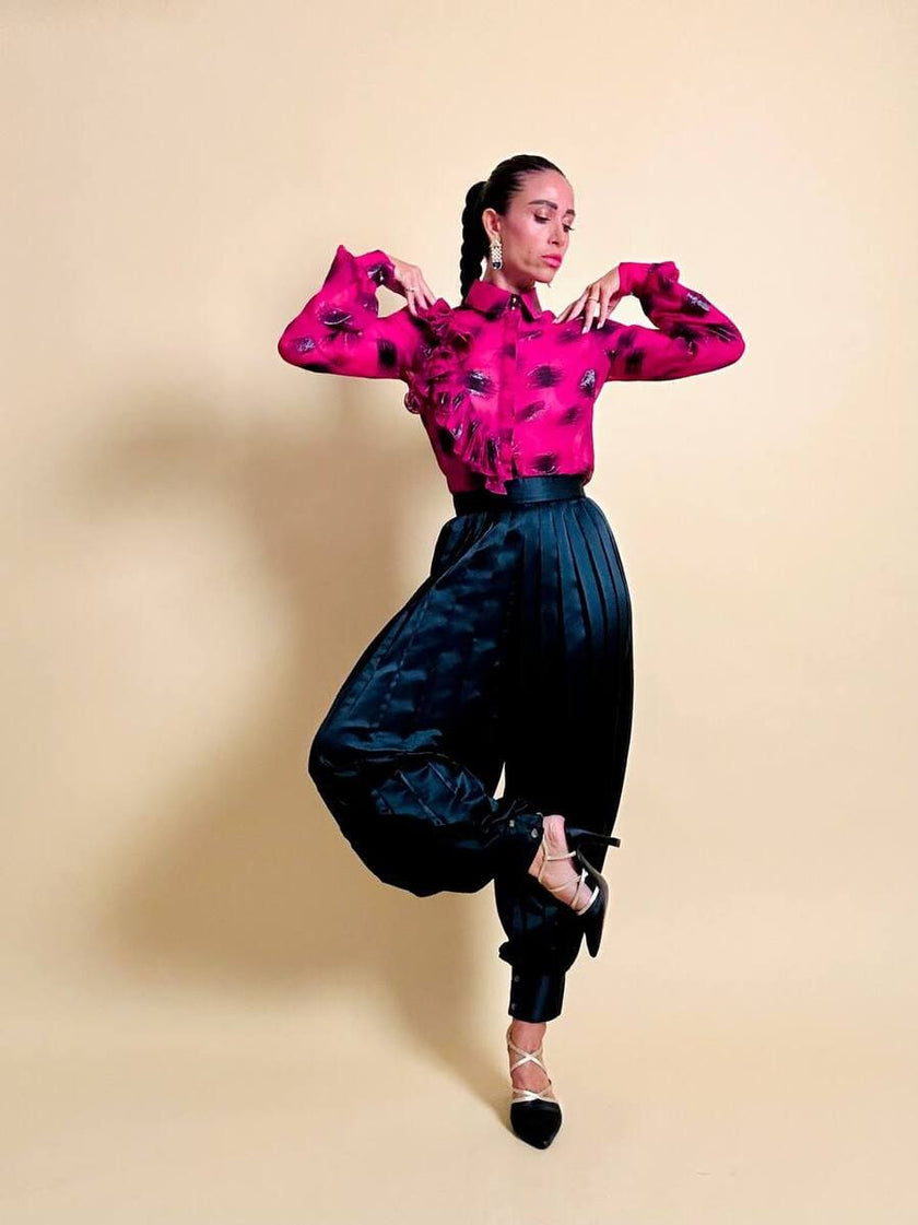 Harem pants in raso nero plissé