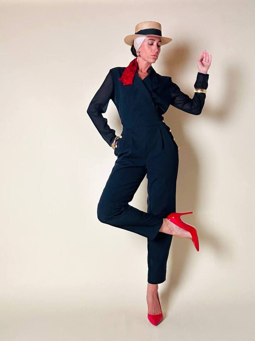 Jumpsuit blu notte con bottoni dorati  “Off Duty”