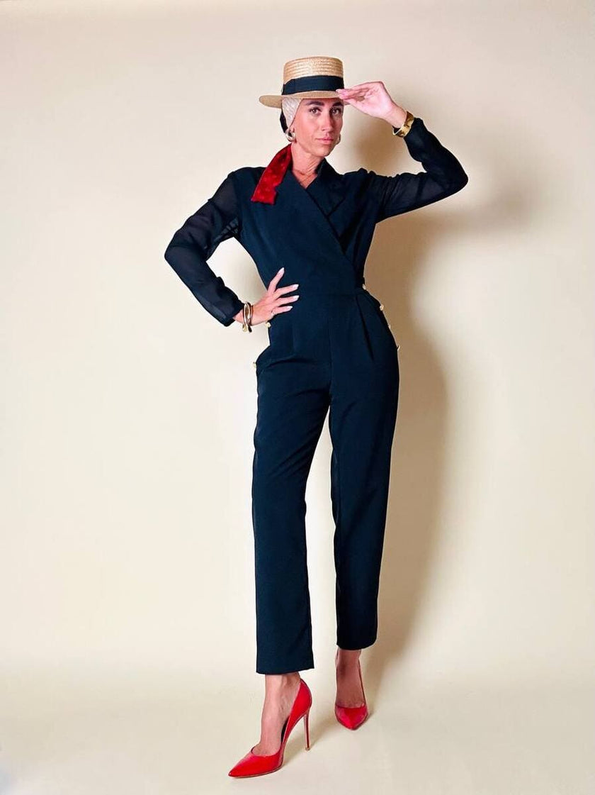 Jumpsuit blu notte con bottoni dorati  “Off Duty”