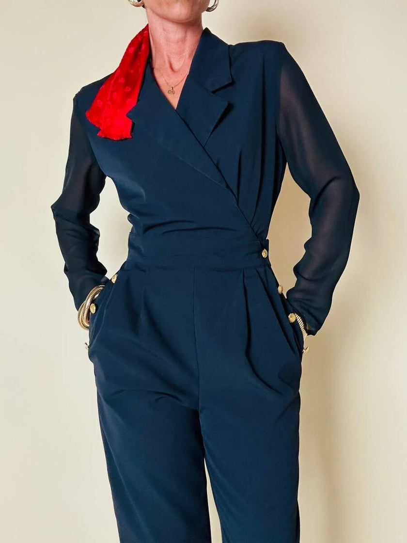 Jumpsuit blu notte con bottoni dorati  “Off Duty”