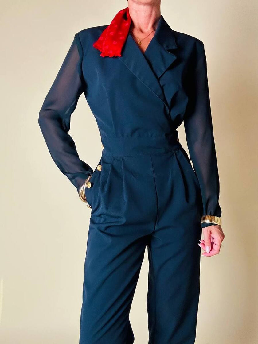 Jumpsuit blu notte con bottoni dorati  “Off Duty”
