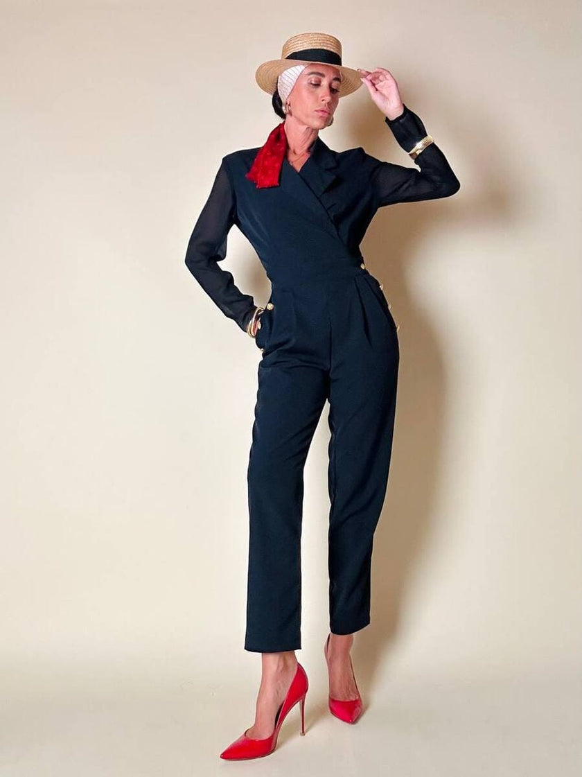 Jumpsuit blu notte con bottoni dorati  “Off Duty”