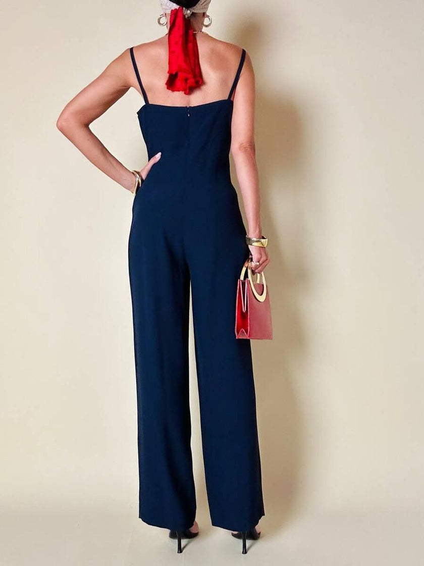 Jumpsuit blu con scollo a cuore “Fabrizio Lenzi”