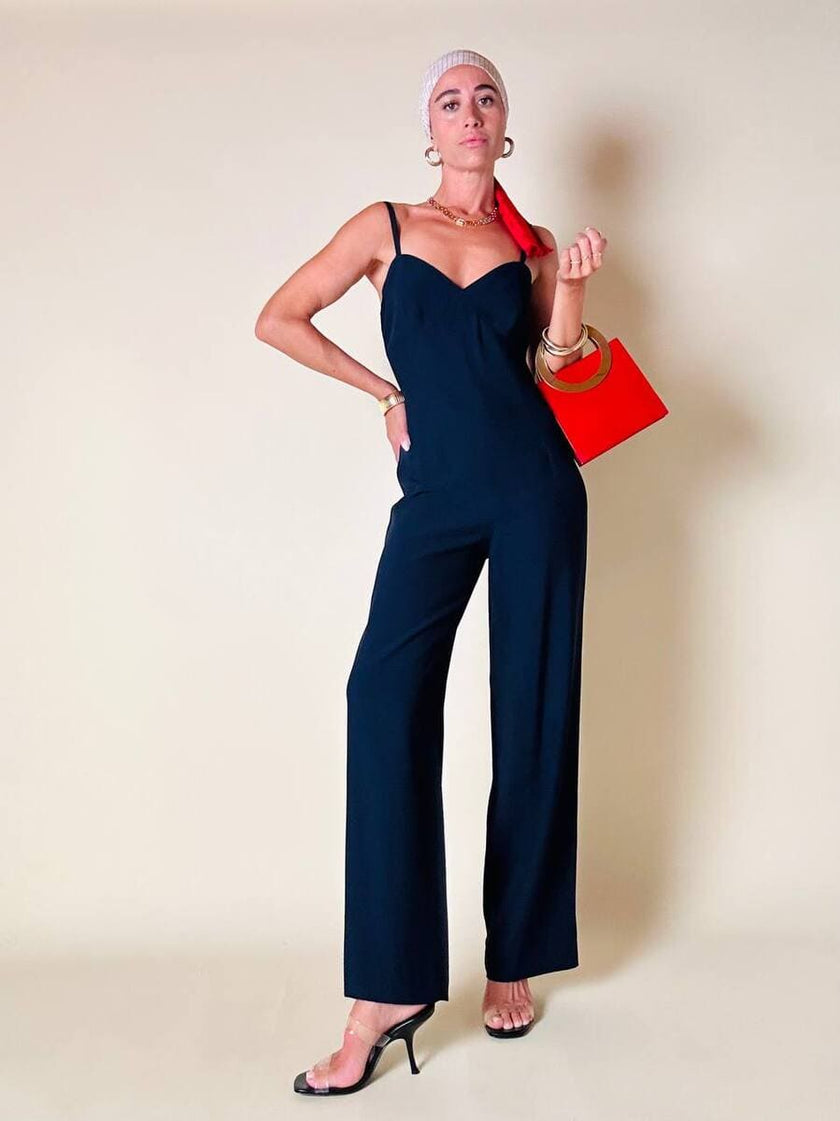 Jumpsuit blu con scollo a cuore “Fabrizio Lenzi”